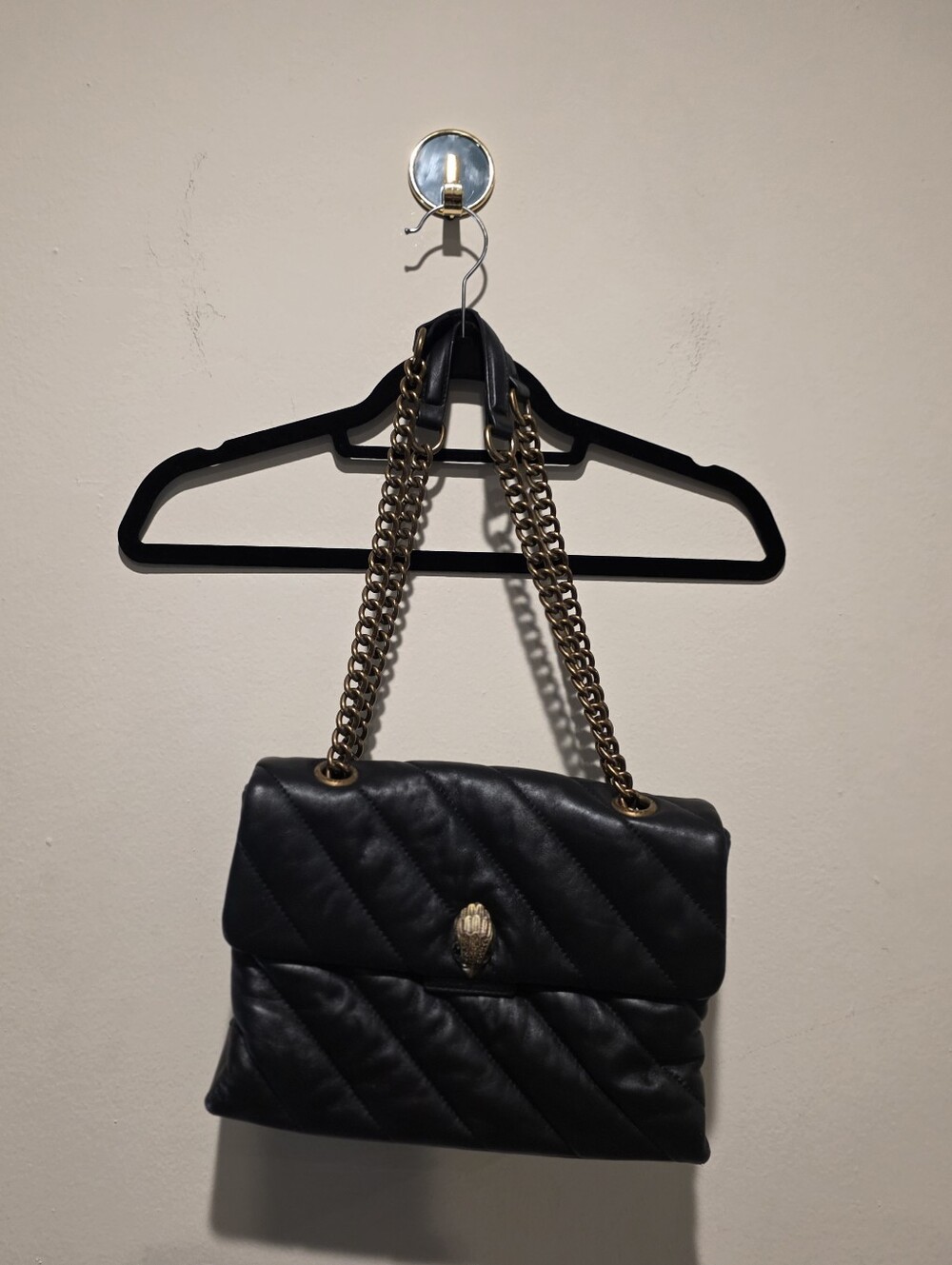Quilted Black Leather Shoulder Bag with Gold Chain